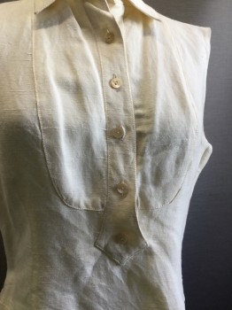 N/L, Cream, Silk, Solid, Pull Over with Button Placket, Collar Attached, Sleeveless, Side Zipper. Sheer Mesh for Tucking