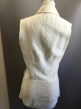 N/L, Cream, Silk, Solid, Pull Over with Button Placket, Collar Attached, Sleeveless, Side Zipper. Sheer Mesh for Tucking