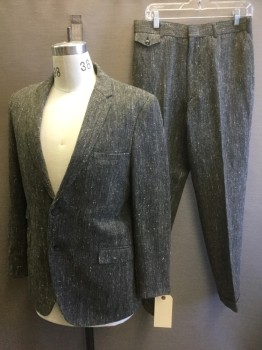 T&J By MR. OH, Gray, Black, White, Wool, Herringbone, Tweed, Single Breasted, 2 Buttons,  4 Pockets 3 with Flaps, Notched Lapel, Cute Foxy Lining, Double Back Vent