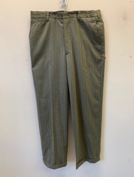MTO, Gray, Taupe, Wool, Stripes - Pin, Flat Front, Zip Fly, 5 Pockets Including 1 Watch Pocket, Belt Loops, Wide Leg, Cuffed Hems, MULTIPLES