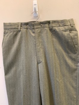 MTO, Gray, Taupe, Wool, Stripes - Pin, Flat Front, Zip Fly, 5 Pockets Including 1 Watch Pocket, Belt Loops, Wide Leg, Cuffed Hems, MULTIPLES