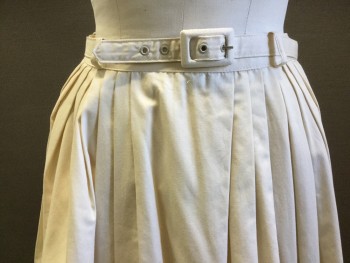 N/L, Cream, Polyester, Cotton, Solid, Kick Pleats, Belt Loops, 1 Button & Side Zipper, Matching Belt