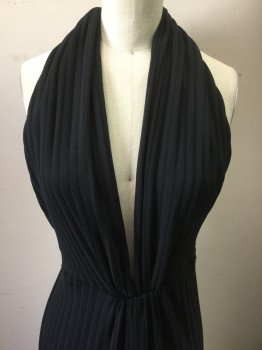 N/L, Black, Synthetic, Solid, Halter, Rib Knit, Addition of Mens Silk Tie to Make Halter Longer