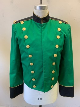 MTO, Green, Black, Gold, Poly/Cotton, Color Blocking, Solid, Single Breasted, Snap Front, Epaulets, 20 Gold Buttons, Mandarin/Nehru Collar, Gold Trim, 3 Buttons Per Sleeve, Hook N Eye Collar