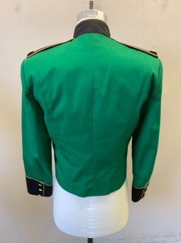 MTO, Green, Black, Gold, Poly/Cotton, Color Blocking, Solid, Single Breasted, Snap Front, Epaulets, 20 Gold Buttons, Mandarin/Nehru Collar, Gold Trim, 3 Buttons Per Sleeve, Hook N Eye Collar