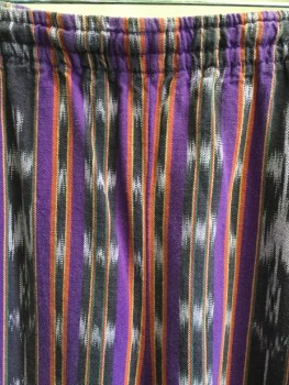 N/L, Purple, Faded Black, Orange, Yellow, Red, Cotton, Polyester, Stripes - Vertical , 1.5" Elastic Waistband, 2 Side Pockets