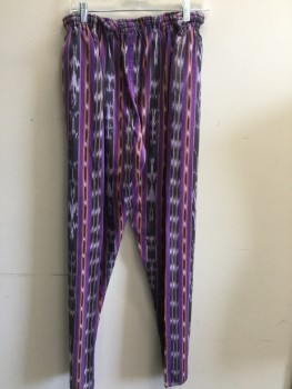 N/L, Purple, Faded Black, Orange, Yellow, Red, Cotton, Polyester, Stripes - Vertical , 1.5" Elastic Waistband, 2 Side Pockets