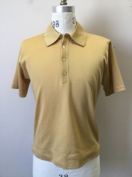 NL, Mustard Yellow, Polyester, Solid, Polyester Knit Polo Shirt Short Sleeves,