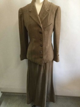 N/L, Caramel Brown, Wool, Solid, Ribbed Texture, Long Sleeves, Notch Lapel, 6 Metal Buttons, 1 Welt Pocket At Chest, Cuffed Sleeves, Hip Length,  **Lining Is Shredded/Worn Throughout, One Of The Original Buttons Has Been Replaced,