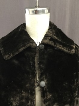 MTO, Black, Silk, Solid, Black Velvet Capelette, Loop and Buttons Front, Ca, Quilted Lining, Black Lace on Lining, Repaired But Still Very Worn