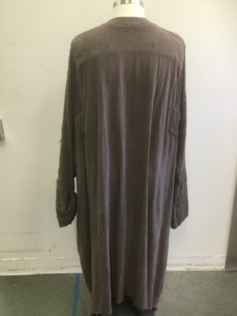MTO, Dusty Brown, Silk, Solid, Raw Silk/Tussah, Long Sleeves of Softer and Shaggier Fabric, Stand Collar with Hooks, Raw Edge Hem,