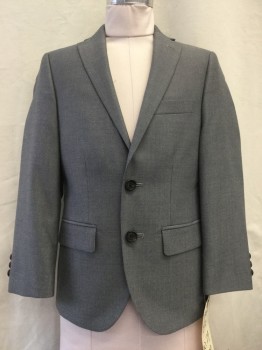 LAUREN, Heather Gray, Rayon, Polyester, Solid, Notched Lapel, Collar Attached, 3 Pockets, 2 Buttons,