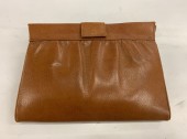 N/L, Chestnut Brown, Leather, Solid, Clutch, Flap with Snap Closure, Several Inside Compartments with Gold Clasps, Taupe Inner Lining,