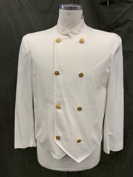 ANGELICA, White, Poly/Cotton, Solid, Double Breasted, Gold Buttons, Mandarin Collar, Long Sleeves