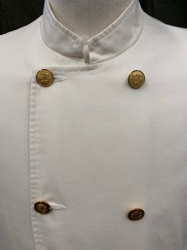 ANGELICA, White, Poly/Cotton, Solid, Double Breasted, Gold Buttons, Mandarin Collar, Long Sleeves