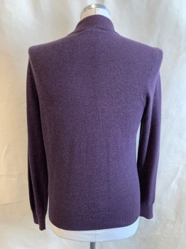 BROOKS BROTHERS, Aubergine Purple, Cotton, Cashmere, Mock Neck, 1/4 Zip Front, Knit