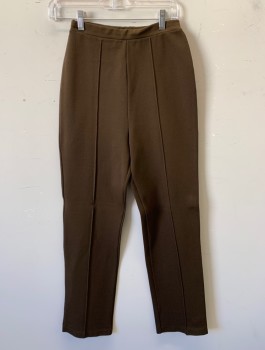 SEARS, Brown, Polyester, Solid, Double Knit Stretchy Polyester, 1" Wide Waistband with Elastic Waist, Pintuck Down Center of Each Leg, High Waist, Straight Leg, Early 1970's