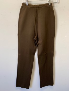 SEARS, Brown, Polyester, Solid, Double Knit Stretchy Polyester, 1" Wide Waistband with Elastic Waist, Pintuck Down Center of Each Leg, High Waist, Straight Leg, Early 1970's