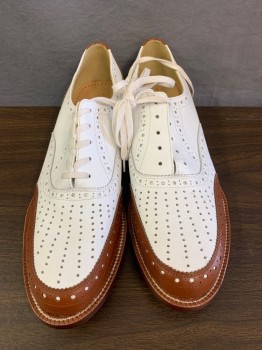 RE-MIX, White, Brown, Leather, Spectators, Brogues