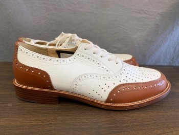 RE-MIX, White, Brown, Leather, Spectators, Brogues