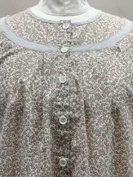NO LABEL, Lt Beige, Pink, Olive Green, Gray, Cotton, Floral, S/S, Round Neck, Btn. Placket, Pleated, Patch Pockets