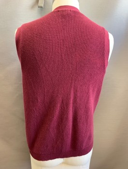 FENZIA, Maroon Red, Cotton, Squares, Texture Knit, Button Front, V-Neck