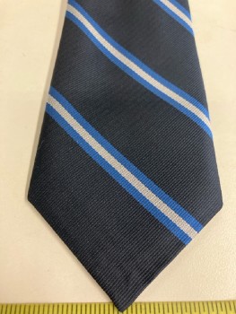 FLYNN O'HARA, Navy Blue & Silver Diagnol Stripe, Polyester, Pre-tied