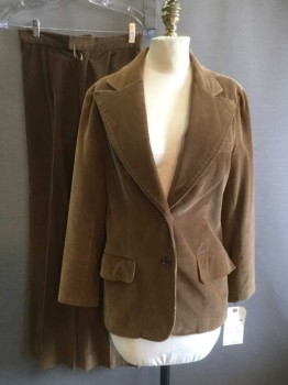 SUIT YOURSELF, Caramel Brown, Cotton, Solid, Corduroy Suit, Single Breasted, Collar Attached, Peaked Lapel, 3 Pockets, 2 Buttons