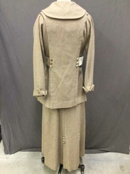 MTO, Taupe, Wool, Tweed, Made To Order, Pleat Down Princess Seams with Trio Of Velvet Buttons Detail,