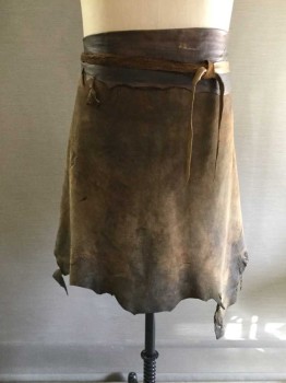 Brown, Leather, Mottled, Solid, 1/2 Apron, Serf, Peasant, Barbarian