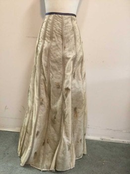 MTO, Cream, Beige, Polyester, Feathers, Stripes - Vertical , Lt Beige Poly Chiffon Over Thin Batting with Feather Dusted Throughout, Cotton Bound Boning From Waist To Hem, Full Length, Snap Back Waist Closure, Unfinished Hem