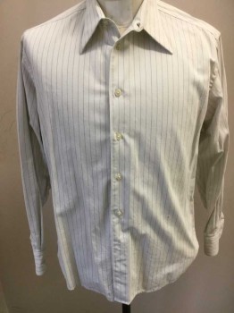 N/L, Off White, Black, Charcoal Gray, Cotton, Stripes - Pin, Made To Order, Long Sleeves, Button Front, Collar Attached with Long Collar Points, Dotted Pinstripes, Heavy Weight Cotton, No Buttons at the Cuff, Cuff Links Needed