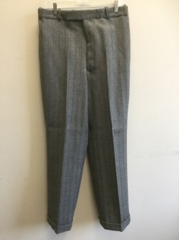 MARK COSTELLO, Gray, Brown, Wool, Stripes - Pin, Gabardine, Flat Front, Button Tab Closure, Button Fly, 3 Pockets, Cuffed Hem, Belt Loops, Suspender Buttons