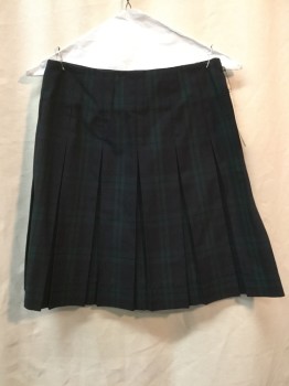 MILLS, Navy Blue, Forest Green, Black, Polyester, Plaid, Navy/ Forrest Green/ Black Plaid, Pleated