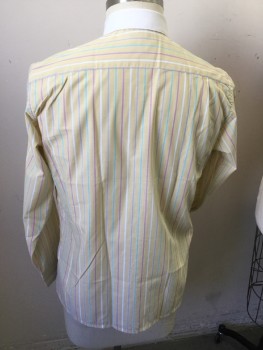 JORDACHE, Yellow, Mint Green, Pink, Off White, Gray, Polyester, Cotton, Stripes - Vertical , Solid Off White Collar Attached, Button Front, Long Sleeves,