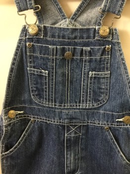 LAKIN MCKEY, Blue, Cotton, Solid, Carpenter Overalls, White Stitching, Zip Fly, 8+ Pockets, Side Buttons, Adjustable Straps