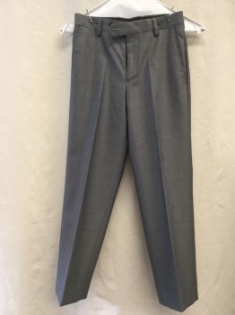 LAUREN, Heather Gray, Rayon, Polyester, Solid, Flat Front, Belt Loops,