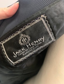 JACK HENRY, Black, Wool, Solid, Wide Peaked Lapel with Faille Panel, Double Breasted, Open at Front, Solid Black Lining