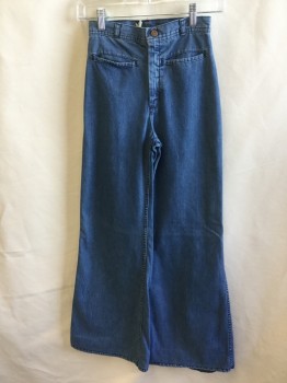 LAND LUBBER, Lt Blue, Cotton, Solid, Light Blue Denim with Navy Top Stitches, 2 Horizontal Pockets Front, Zip Front, Flair Bottom