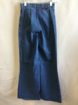 LAND LUBBER, Lt Blue, Cotton, Solid, Light Blue Denim with Navy Top Stitches, 2 Horizontal Pockets Front, Zip Front, Flair Bottom
