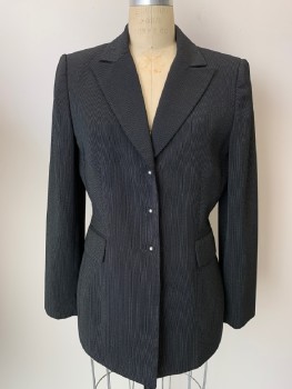 TAHARI, Black, White, Polyester, Rayon, Stripes - Pin, L/S, Snap Button Front, Single Breasted, Peaked Lapel, 2 Pckts,