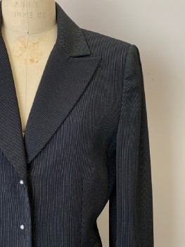 TAHARI, Black, White, Polyester, Rayon, Stripes - Pin, L/S, Snap Button Front, Single Breasted, Peaked Lapel, 2 Pckts,