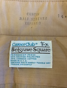 CAREER CLUB, Beige, Poly/Cotton, Solid, Short Sleeves, Button Front, Collar Attached, 1 Patch Pocket,