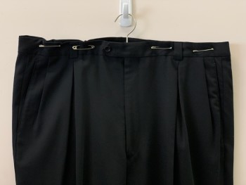 ARMANI, Black, Polyester, Cotton, Solid, Pleated Front, Belt Loops, Zip Front, Side And Back Pockets