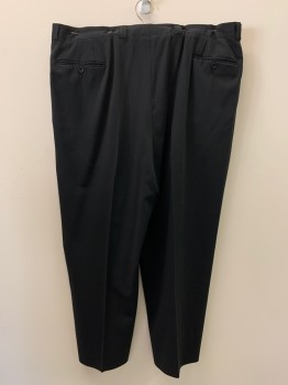 ARMANI, Black, Polyester, Cotton, Solid, Pleated Front, Belt Loops, Zip Front, Side And Back Pockets