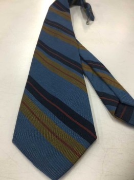 WEMBLEY, Cornflower Blue, Navy Blue, Dijon Yellow, Red, Wool, Stripes - Diagonal , 4 In Hand, See Photo Attached,