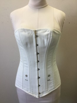 CHARMIAN, Off White, White, Polyester, Spandex, Solid, Hook Front and White Lacing Back, Has 3" Flap Center Back