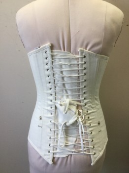 CHARMIAN, Off White, White, Polyester, Spandex, Solid, Hook Front and White Lacing Back, Has 3" Flap Center Back