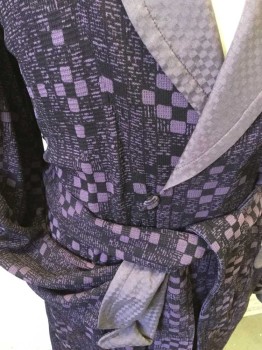 MTO, Dusty Lavender, Purple, Rayon, Geometric, Semi Sheer, Crepe Textured Rayon, with Contrast Fabric at Shawl Lapel/ Cuffs and Pocket Flaps, Belt Loops, BELT, Multiples,