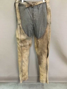 Tan Brown, Mottled, Solid, Aged/Distressed,  Soft Leather, Cowboy, PANTS NOT INCLUDED